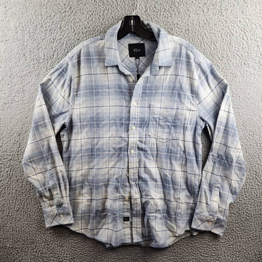Rails Sussex Flannel Relaxed Fit Button Up Shirt Men's S Glacier Denim White L/S
