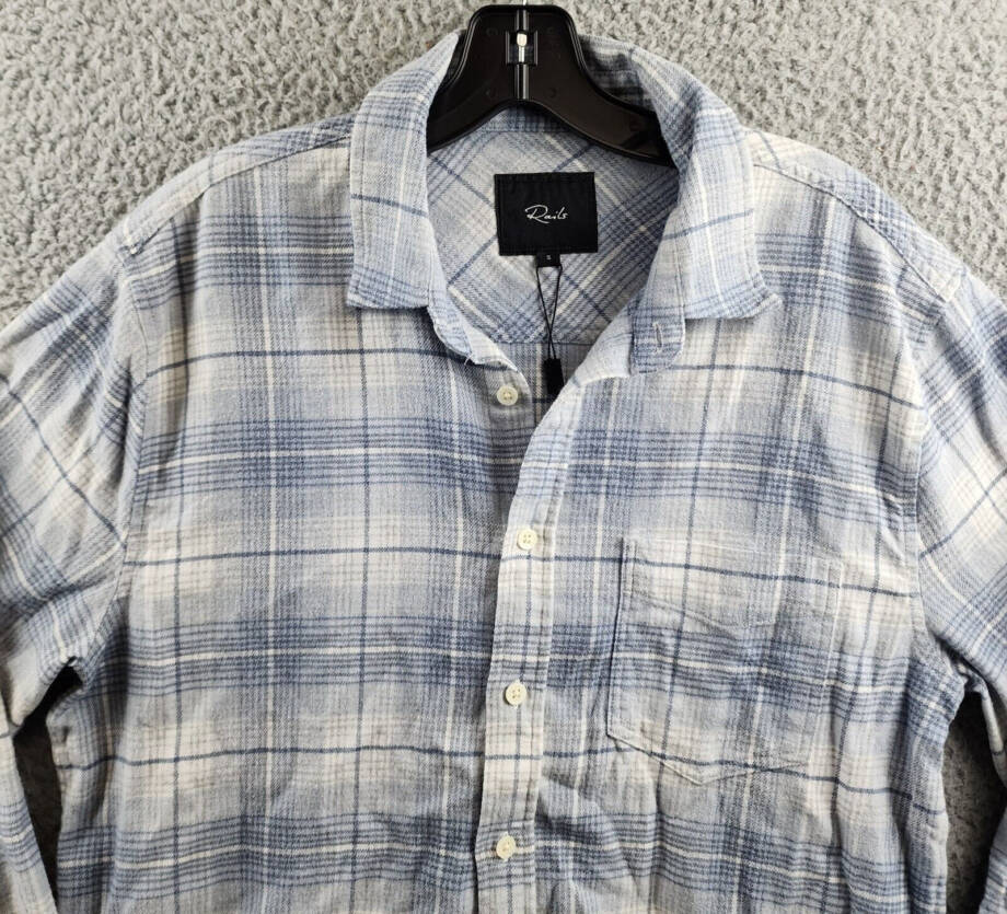 Rails Sussex Flannel Relaxed Fit Button Up Shirt Men's S Glacier Denim White L/S