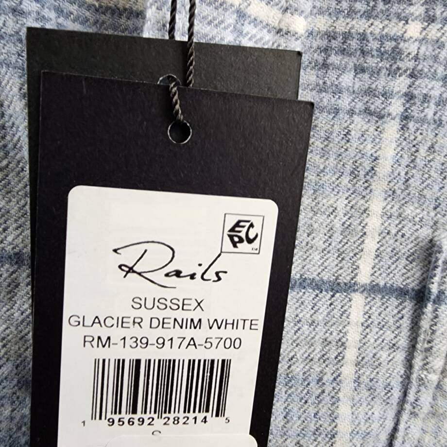 Rails Sussex Flannel Relaxed Fit Button Up Shirt Men's S Glacier Denim White L/S