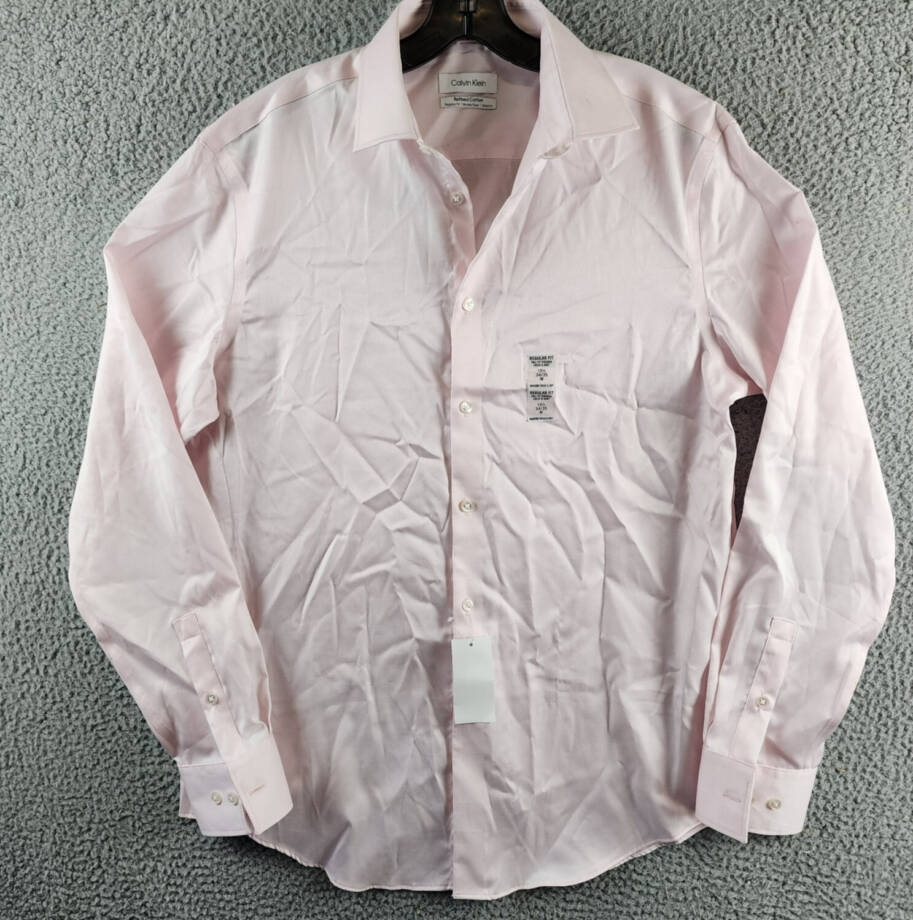 Calvin Klein Refined Cotton Stretch Regular Fit Dress Shirt Men's M 15.5 34/35