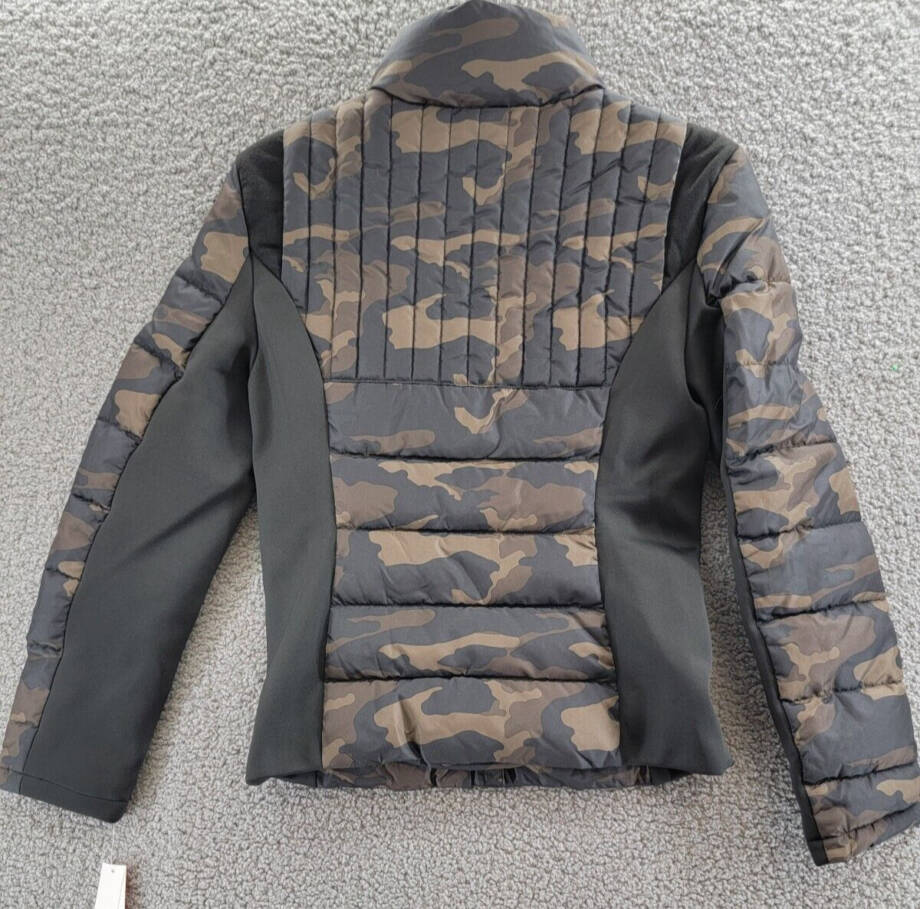 AQUA Lightweight Puffer Jacket Women's S Camo Multi High Neck Full Zip Closure