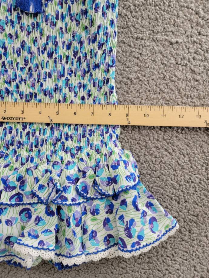 Poupette St. Barth Smocked Bandeau Dress Girls' 4 White/Blue Ruffled Tie Closure