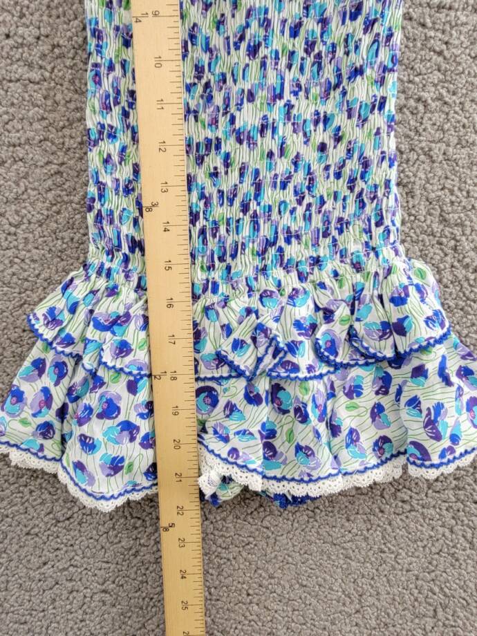 Poupette St. Barth Smocked Bandeau Dress Girls' 4 White/Blue Ruffled Tie Closure
