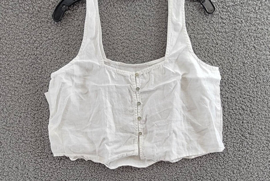 Bella Dahl Square Neck Tank Top Women's M White Solid Linen Back Button Closure