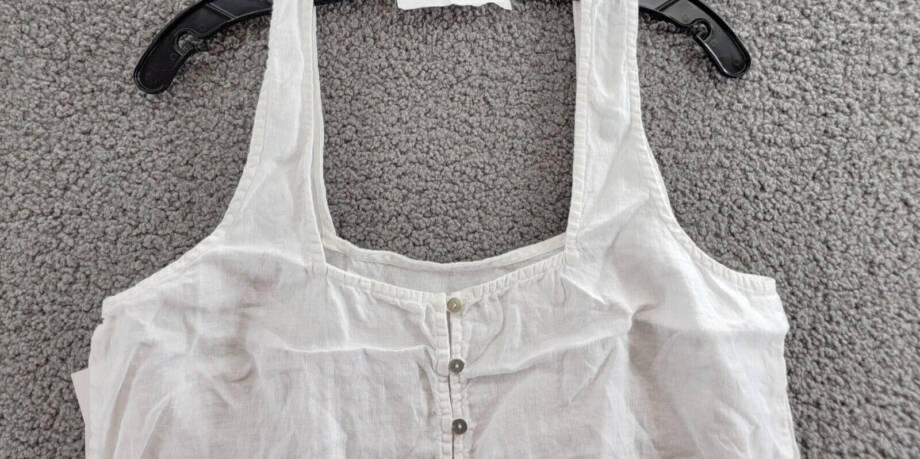 Bella Dahl Square Neck Tank Top Women's M White Solid Linen Back Button Closure