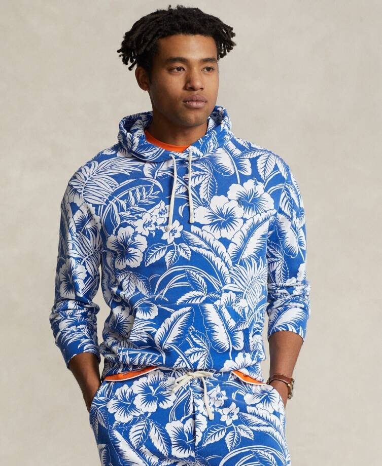 Polo Ralph Lauren Tropical Floral Spa Terry Hoodie Men's L Blue/White Pullover
