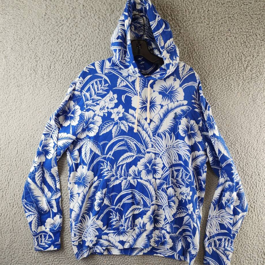 Polo Ralph Lauren Tropical Floral Spa Terry Hoodie Men's L Blue/White Pullover