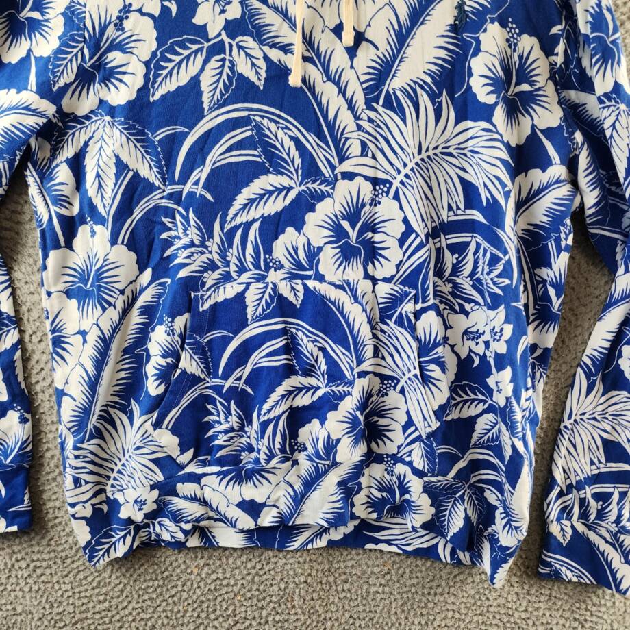 Polo Ralph Lauren Tropical Floral Spa Terry Hoodie Men's L Blue/White Pullover
