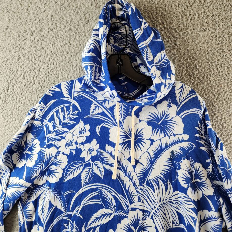 Polo Ralph Lauren Tropical Floral Spa Terry Hoodie Men's L Blue/White Pullover
