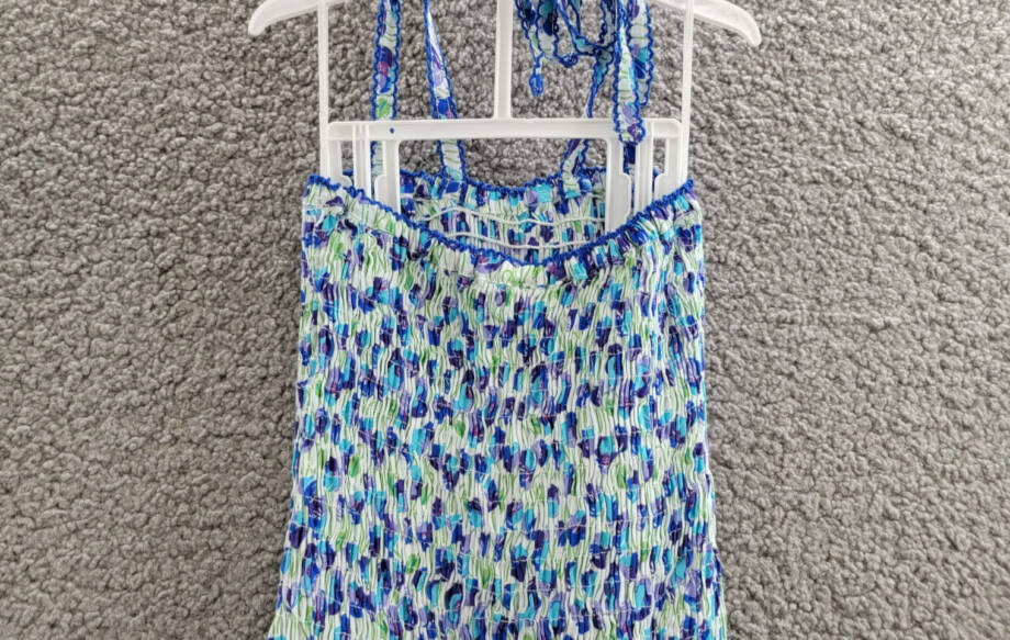 Poupette St. Barth Smocked Bandeau Dress Girls' 4 White/Blue Ruffled Tie Closure