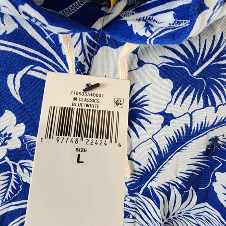 Polo Ralph Lauren Tropical Floral Spa Terry Hoodie Men's L Blue/White Pullover