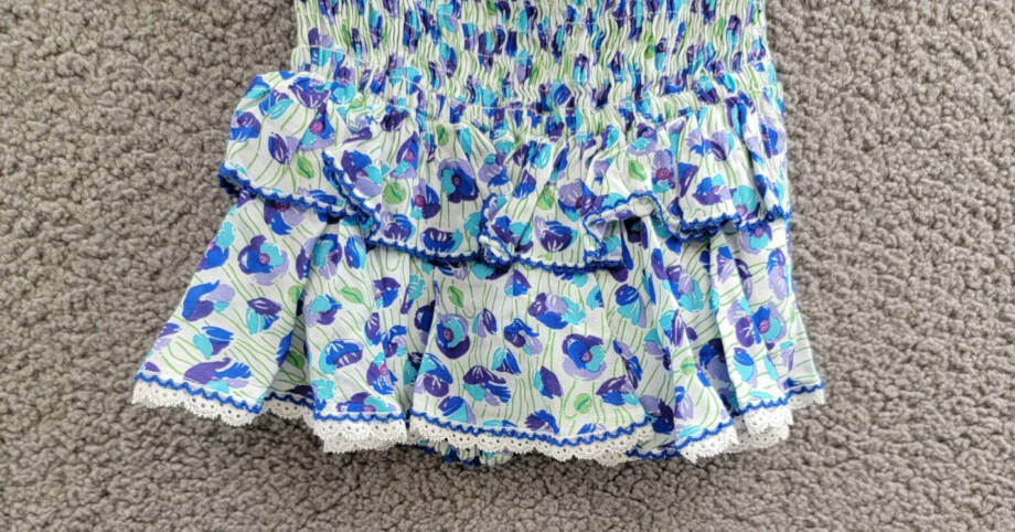 Poupette St. Barth Smocked Bandeau Dress Girls' 4 White/Blue Ruffled Tie Closure
