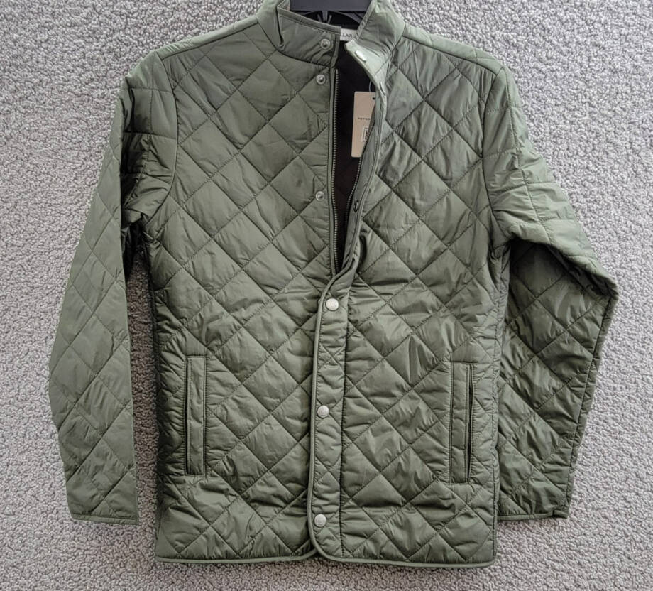 Peter Millar Suffolk Quilted Youth Jacket Boys M Olive Stand Collar Zip Snap L/S