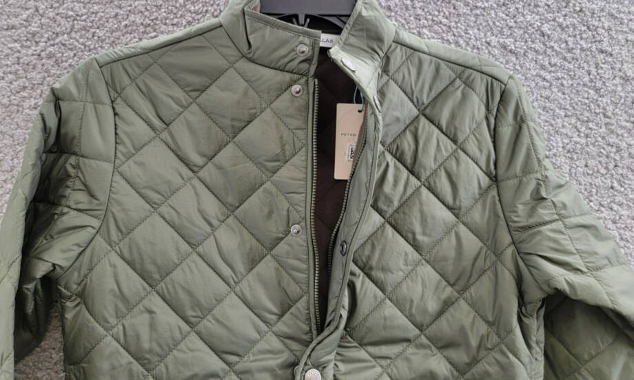 Peter Millar Suffolk Quilted Youth Jacket Boys M Olive Stand Collar Zip Snap L/S