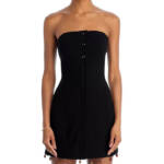 FORE Bead Trim Strapless Sheath Dress Women's S Black Bandeau Neck Side Zipped