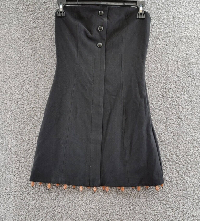 FORE Bead Trim Strapless Sheath Dress Women's S Black Bandeau Neck Side Zipped
