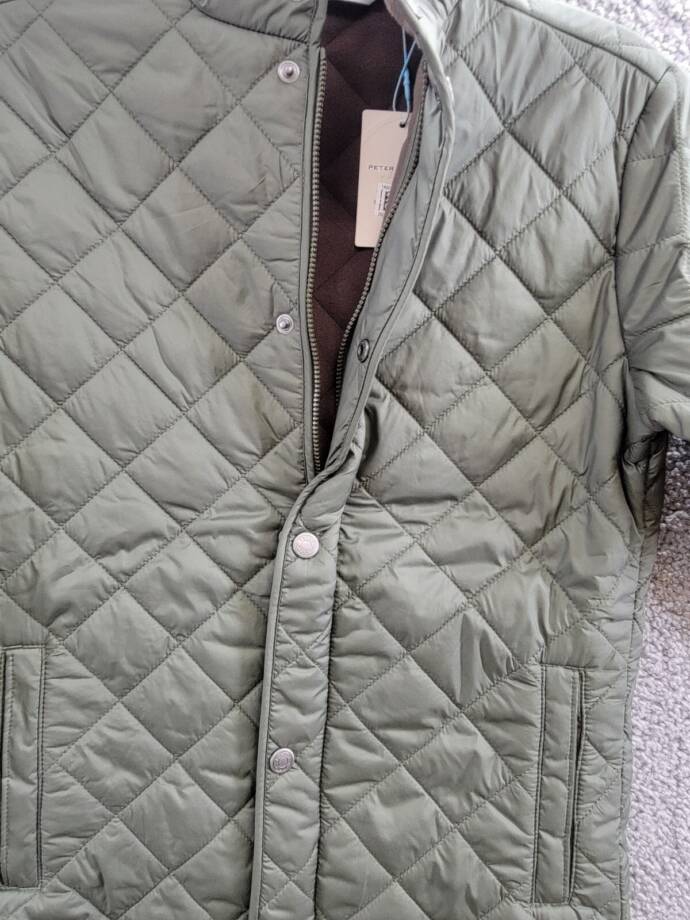 Peter Millar Suffolk Quilted Youth Jacket Boys M Olive Stand Collar Zip Snap L/S