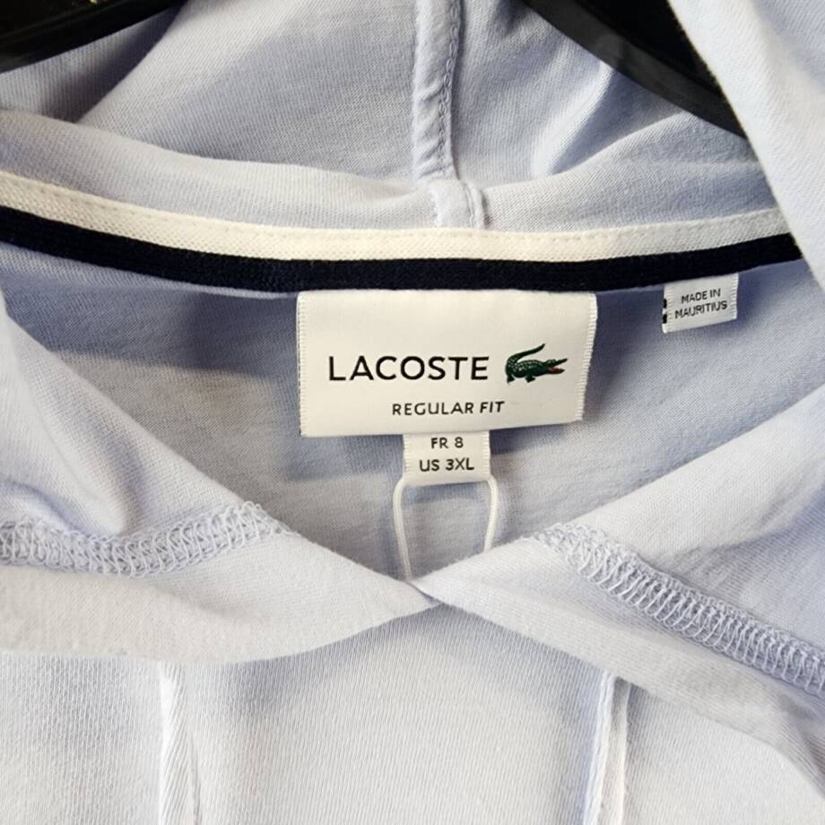 Lacoste Regular Fit Tee Shirt with Hood and Drawstring Men's 3XL Light Blue