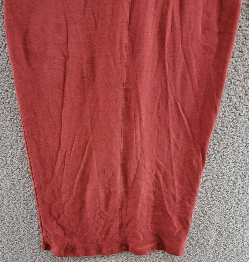 Three Dots Bell Sleeve Dress Women's L Russet Brown Back Slit V-Neck Pullover~