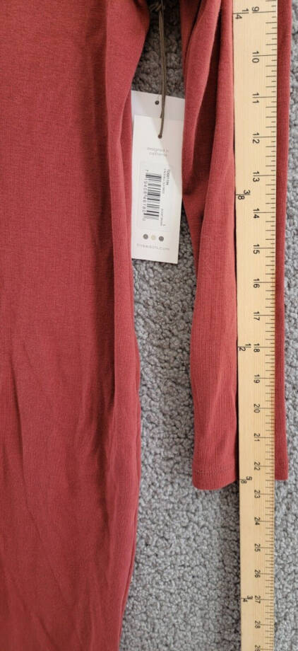 Three Dots Bell Sleeve Dress Women's L Russet Brown Back Slit V-Neck Pullover~