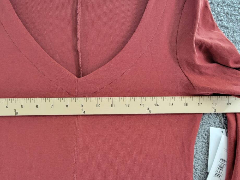 Three Dots Bell Sleeve Dress Women's L Russet Brown Back Slit V-Neck Pullover~