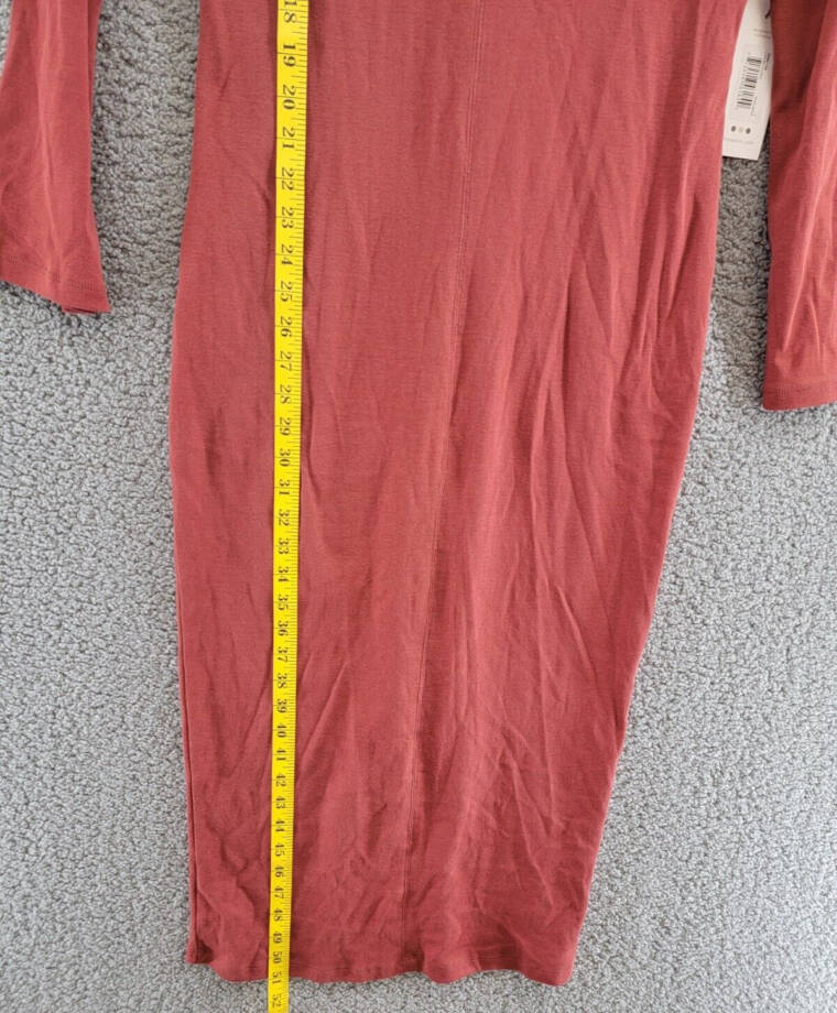 Three Dots Bell Sleeve Dress Women's L Russet Brown Back Slit V-Neck Pullover~
