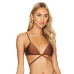 Simkhai Harlen Tie Front Bikini Top Women's XS Bronze Solid Back Clasp Closure