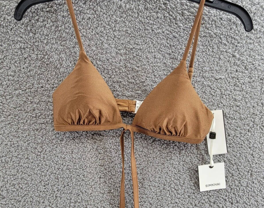 Simkhai Harlen Tie Front Bikini Top Women's XS Bronze Solid Back Clasp Closure