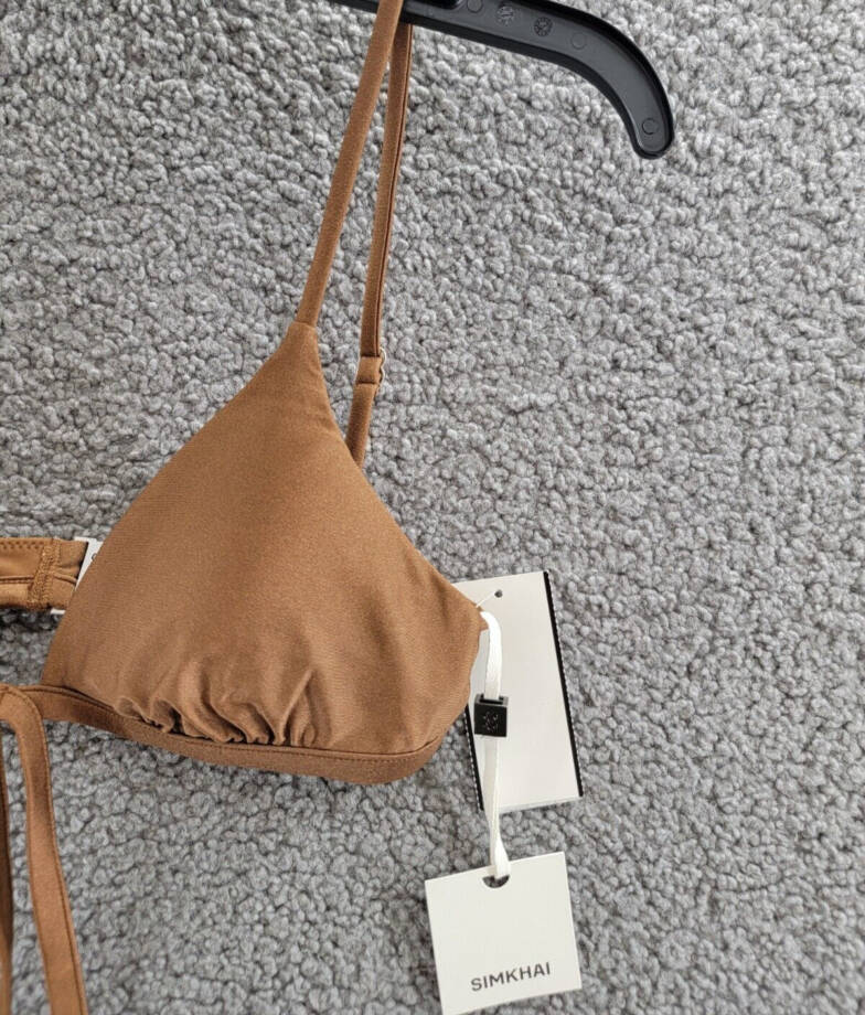 Simkhai Harlen Tie Front Bikini Top Women's XS Bronze Solid Back Clasp Closure