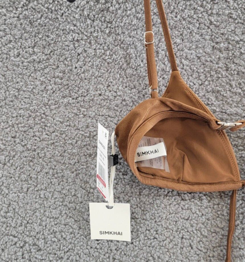 Simkhai Harlen Tie Front Bikini Top Women's XS Bronze Solid Back Clasp Closure