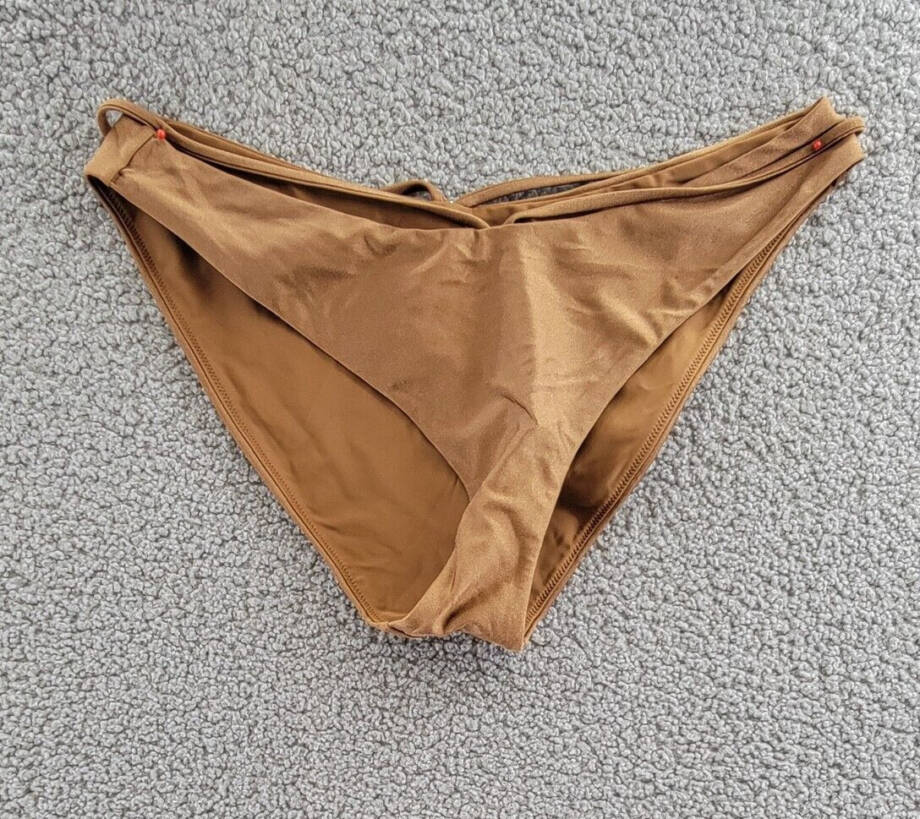Simkhai Emmalynn Strappy Bikini Bottom Women's L Bronze Elastic Waist Pull On