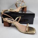 AQUA Allie Strappy Buckled Mid Heel Sandals Women's 9M Gold Open Square Toe