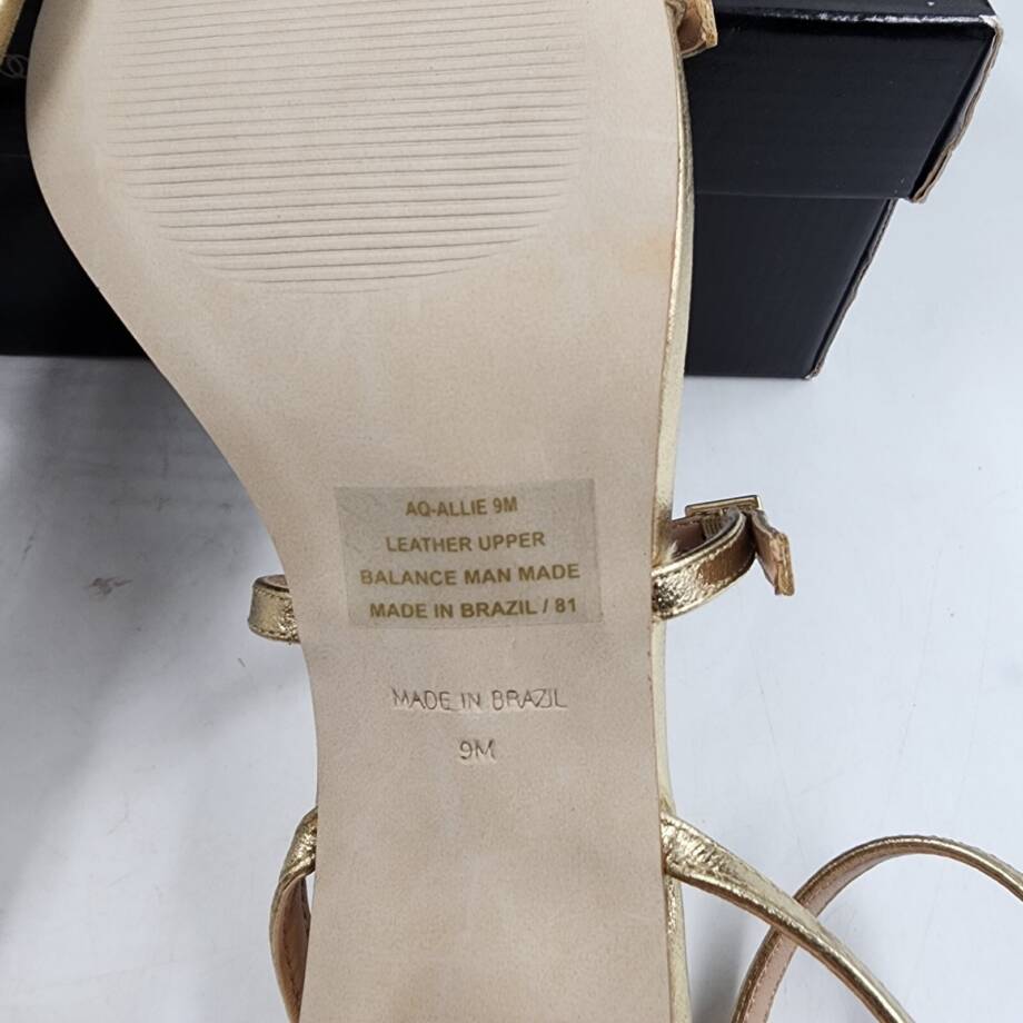 AQUA Allie Strappy Buckled Mid Heel Sandals Women's 9M Gold Open Square Toe