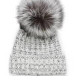 Kyi Kyi Fold-Up Fox Fur Pom Beanie Women's One Size Silver Tight-Knit