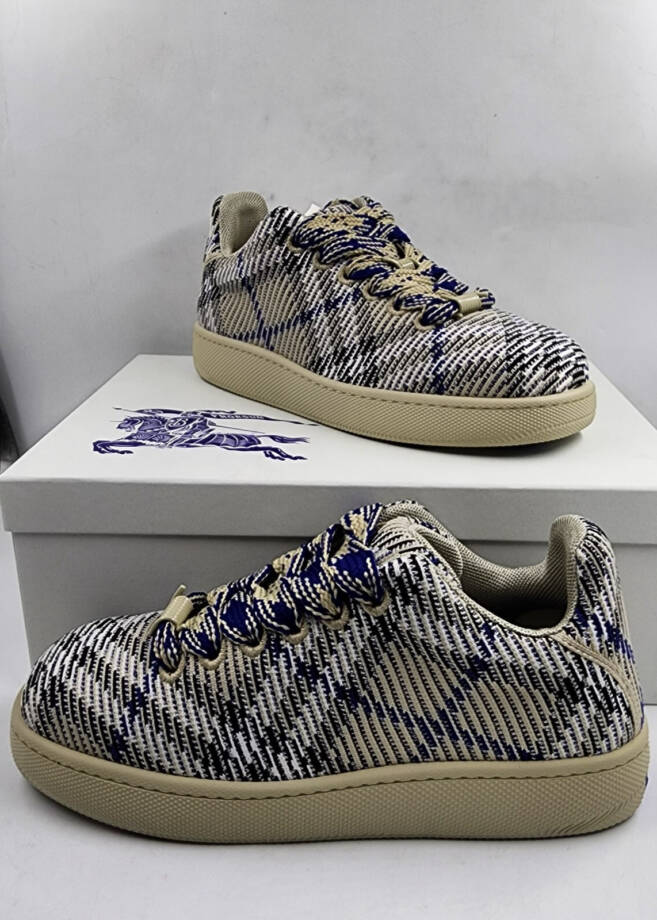 Burberry Check Knit Box Sneakers Men's 43.5/10.5 US Lichen Multi Lace Up Closure