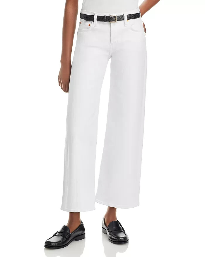 Re/Done Mid Rise Crop Wide Leg Jeans Women's 23 White Belt Loops Button Closure~