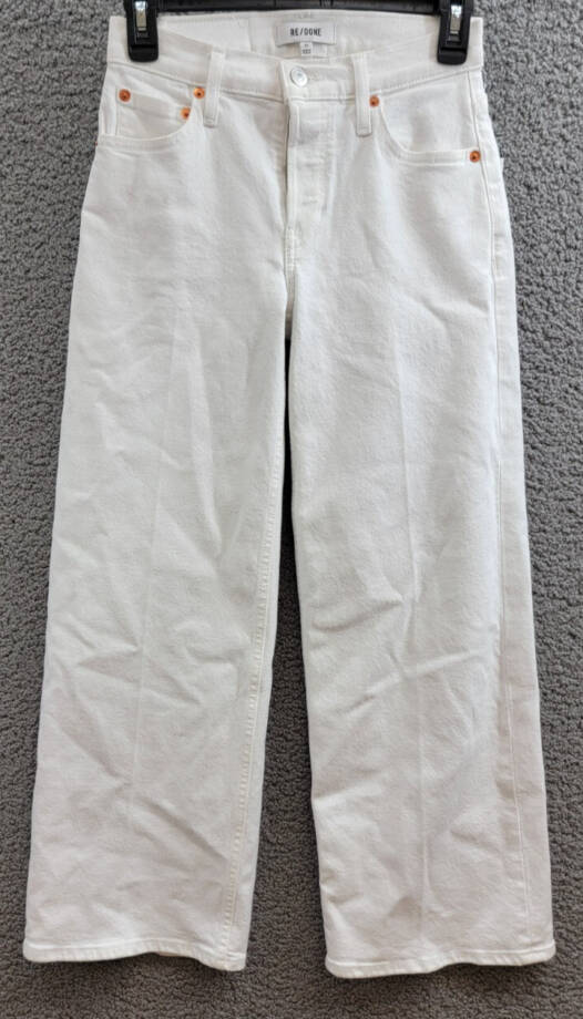 Re/Done Mid Rise Crop Wide Leg Jeans Women's 23 White Belt Loops Button Closure~