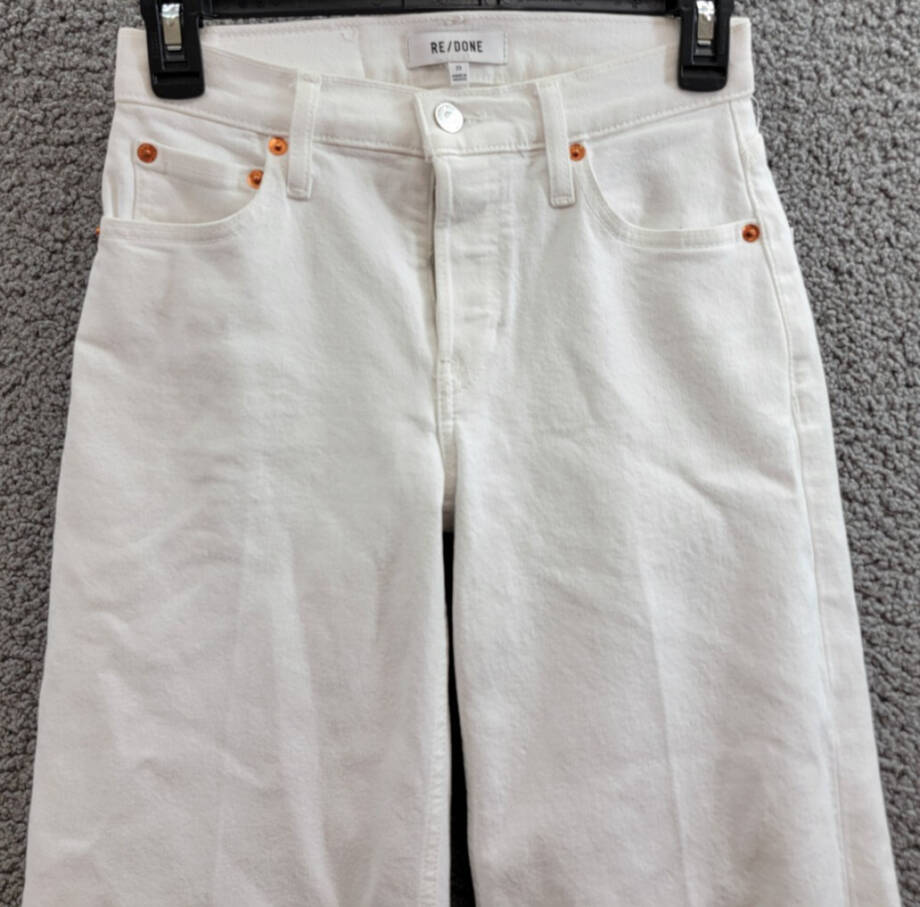 Re/Done Mid Rise Crop Wide Leg Jeans Women's 23 White Belt Loops Button Closure~