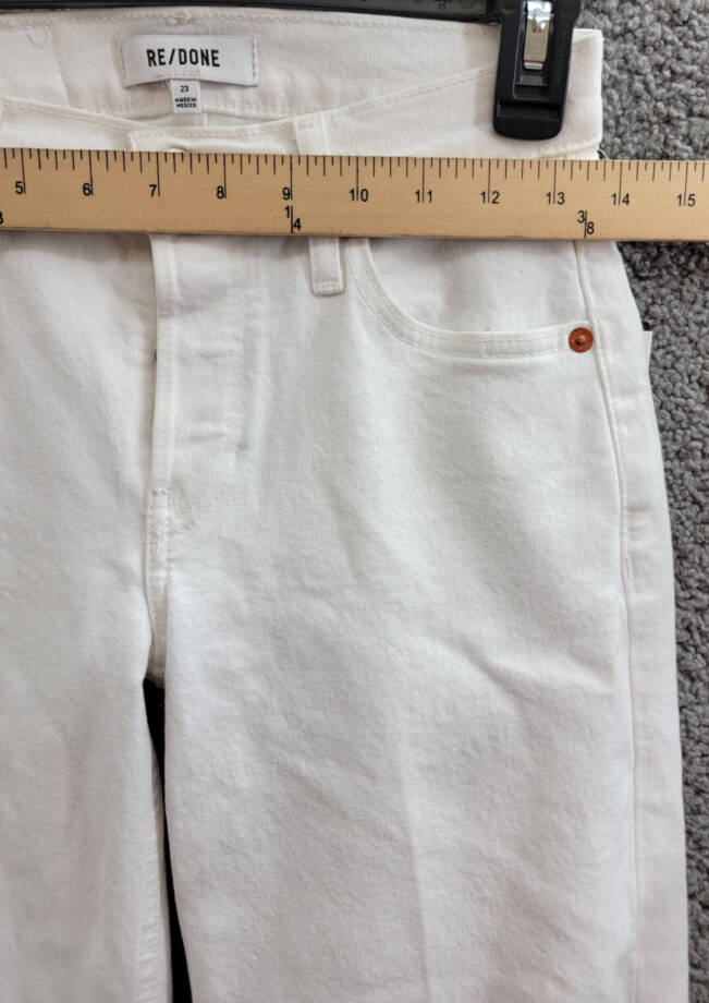 Re/Done Mid Rise Crop Wide Leg Jeans Women's 23 White Belt Loops Button Closure~