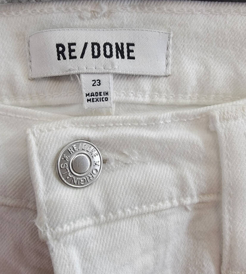Re/Done Mid Rise Crop Wide Leg Jeans Women's 23 White Belt Loops Button Closure~