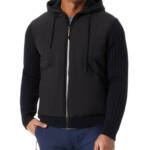 BASS OUTDOOR Mixed Media Zip-Front Hooded Sweater Jacket Men's M Black Pockets