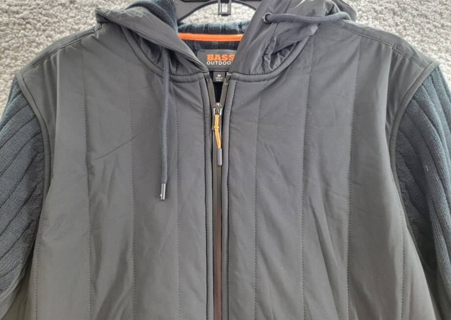BASS OUTDOOR Mixed Media Zip-Front Hooded Sweater Jacket Men's M Black Pockets