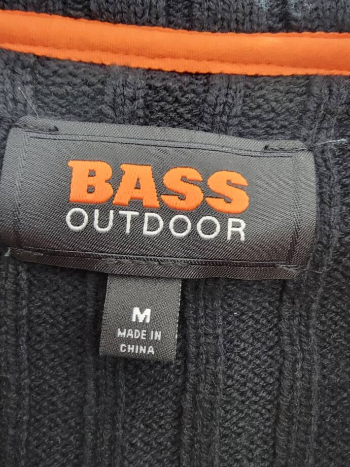 BASS OUTDOOR Mixed Media Zip-Front Hooded Sweater Jacket Men's M Black Pockets