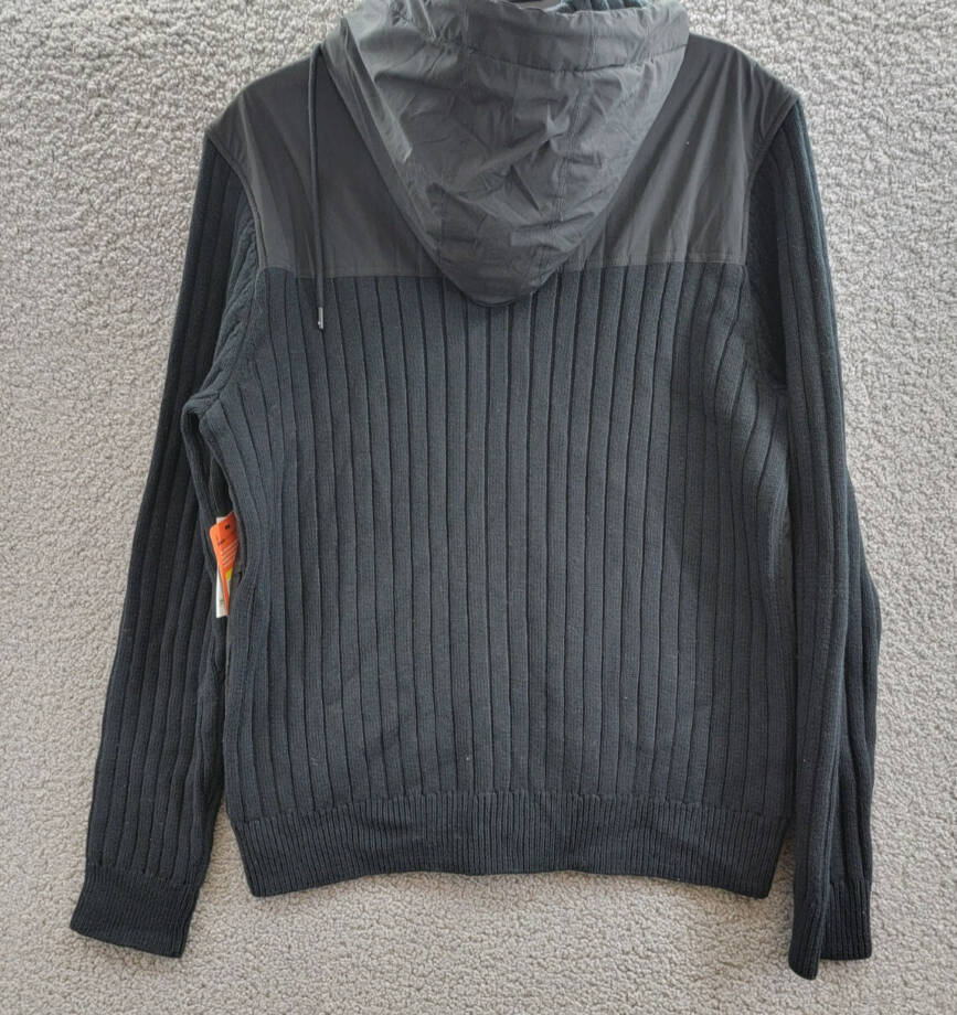BASS OUTDOOR Mixed Media Zip-Front Hooded Sweater Jacket Men's M Black Pockets