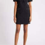 Julia Jordan Imitation Pearl Trim Stretch Jacquard Shift Dress Women's 12 Black