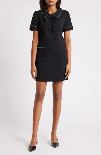 Julia Jordan Imitation Pearl Trim Stretch Jacquard Shift Dress Women's 12 Black