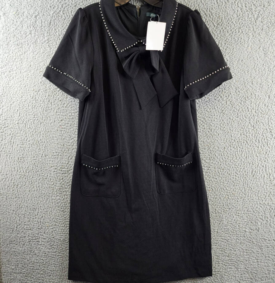 Julia Jordan Imitation Pearl Trim Stretch Jacquard Shift Dress Women's 12 Black