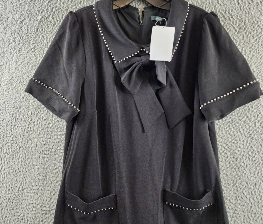 Julia Jordan Imitation Pearl Trim Stretch Jacquard Shift Dress Women's 12 Black