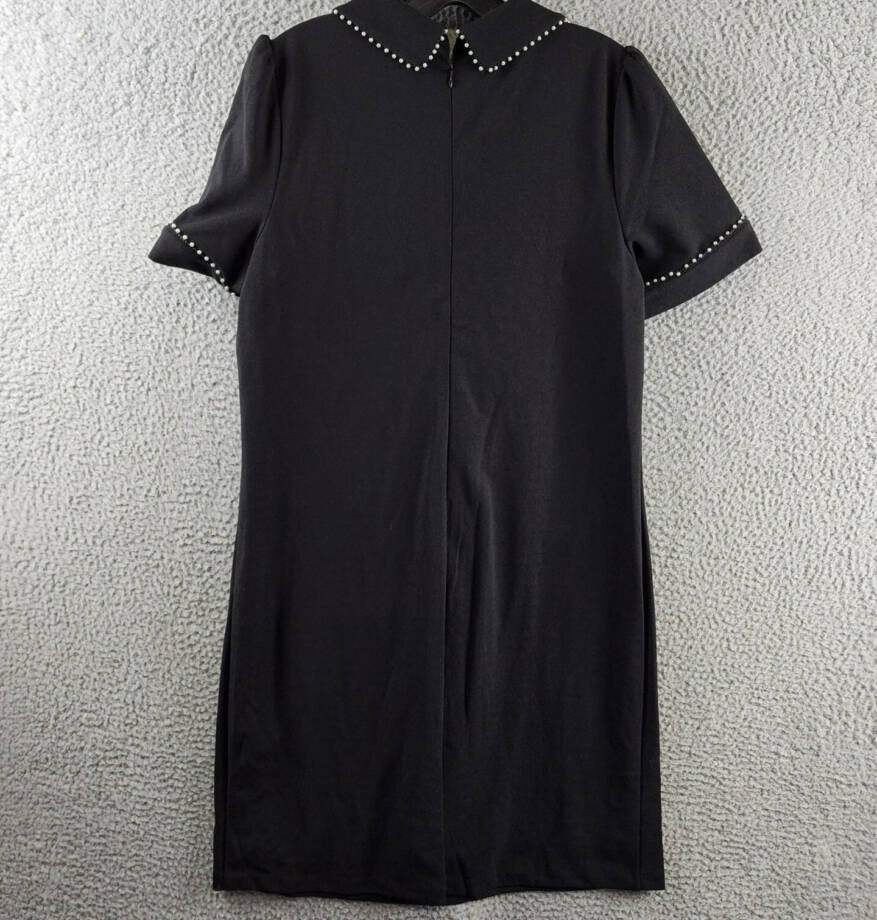 Julia Jordan Imitation Pearl Trim Stretch Jacquard Shift Dress Women's 12 Black