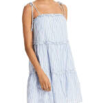 Rails Caralyn Stripe Ruffle Trim Dress Women's M White/Blue Shoulder Tie Closure